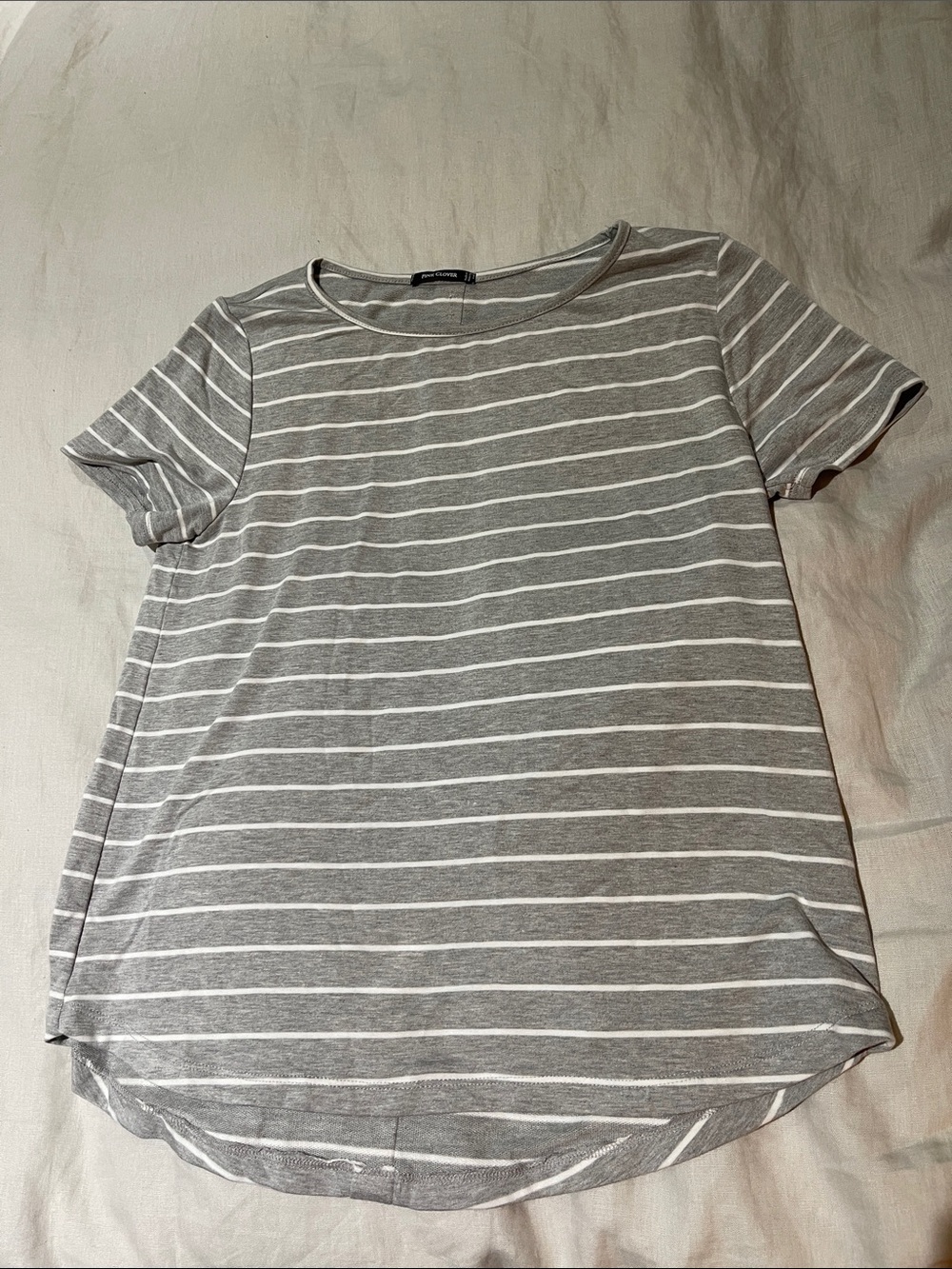 Pink Clover Gray & White Striped Short Sleeve Tee